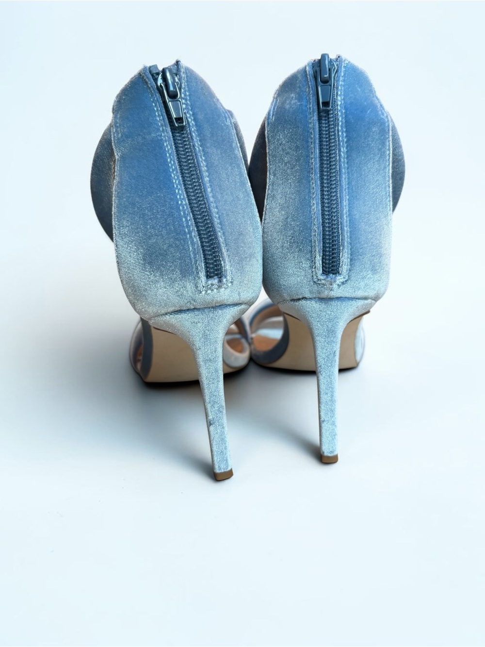 Steve Madden Powder Blue Velvet Ankle-Strap Stiletto Sandals - Picture 6 of 14